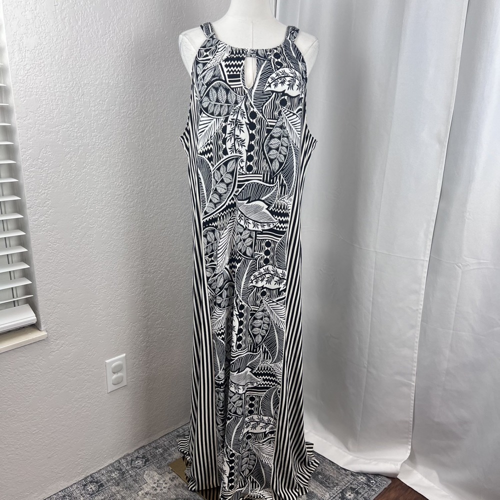 Chicos Maxi Dress Womens 4 US 20/22 Tropical Print Keyhole Resort Vacation Boho
